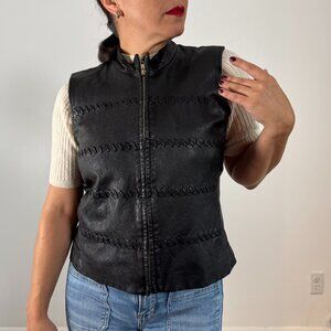 Vintage NYGARD COLLECTION Black Leather High Neck Zip up Vest - Size M